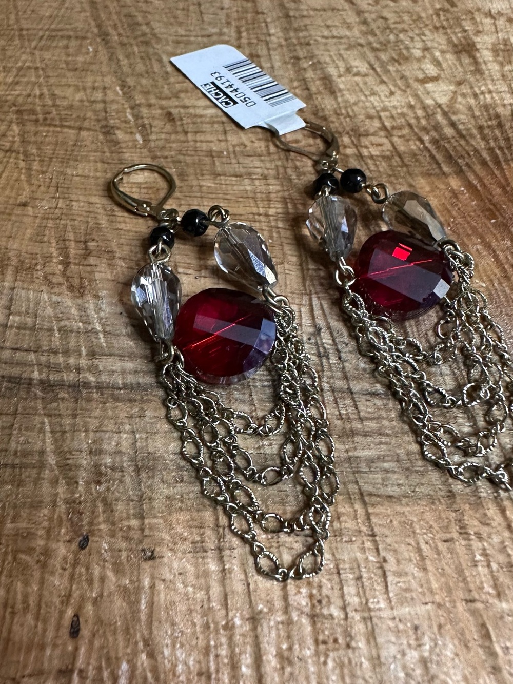 Cache Burgundy Crystal Multi-Chain Chandelier Earrings — New With Tag